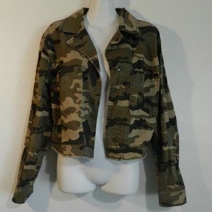 Forever Audrey camouflage bomber style, long sleeve, button up utility jacket